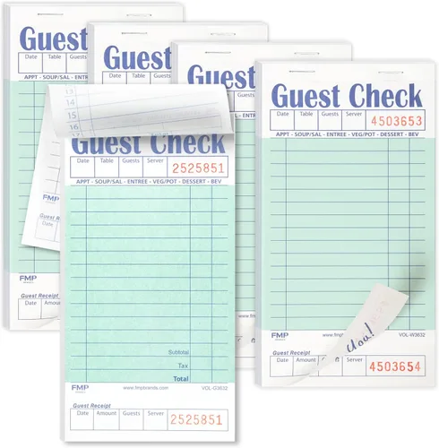 Miniatura 15 de FMP Brands Libros de cheques de invitados para servidores, papel de bloc de notas de servidor, total de 500 hojas (10 blocs), azul con recibo