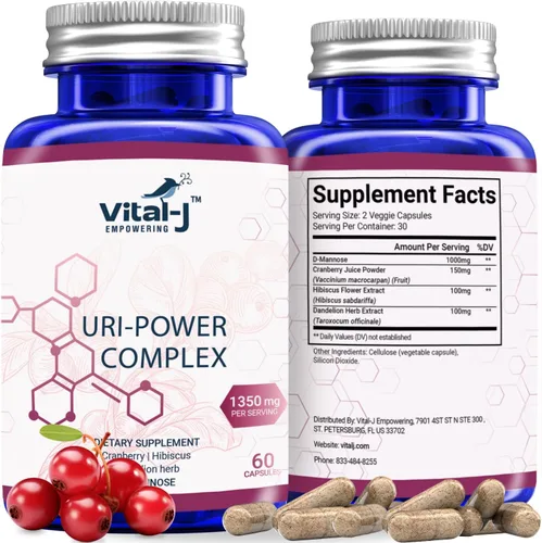 Miniatura 8 de Complejo Uri Power 4 en 1 1350mg - D Manosa, Arándano, Hibisco y Hierba de Diente de León - Limpia naturalmente la vejiga y el tracto urinario 60