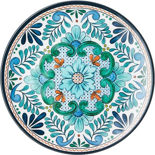 Miniatura 4 de Juego de vajilla Talavera de melamina de 12 piezas – Platos y cuencos multicolores para 4, inspirados en azulejos españoles, duraderos, livianos, a