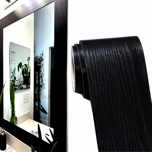 DESOMINOR Borde negro de 32 pies para despegar y pegar, borde de madera negra, extraíble, impermeable, marco de espejo de baño (negro, 3.93 pulgadas