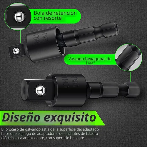 Miniatura 8 de Juego de extensión de broca flexible con accesorio de ángulo recto, giratorio de 360° de 1/4 3/8 1/2 pulgadas, juego de adaptadores de enchufe