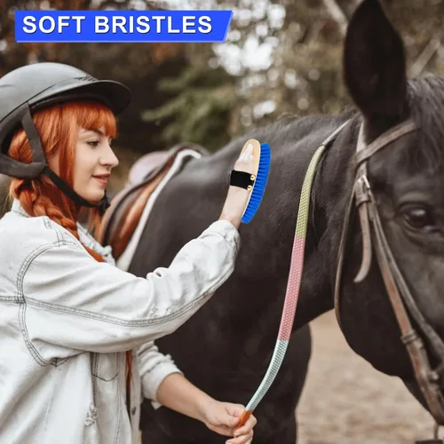 Miniatura 5 de Kit de aseo de 9 piezas con bolsa de mano, juego de cepillos para caballo, raspador de sudor, esponja, púa de pezuñas, peine de curry para jinetes