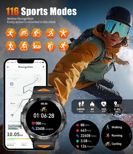 Miniatura 7 de LIGE Reloj inteligente para hombre, pantalla AMOLED de 1.6 pulgadas, batería de 600 mAh, relojes inteligentes impermeables de 5 ATM