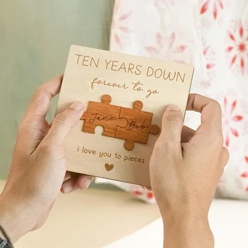 Miniatura 6 de WOODAMORE Tarjeta de regalo de aniversario de 10 años para él y esposo, regalos de madera para el décimo aniversario de boda, tarjetas de feliz 10