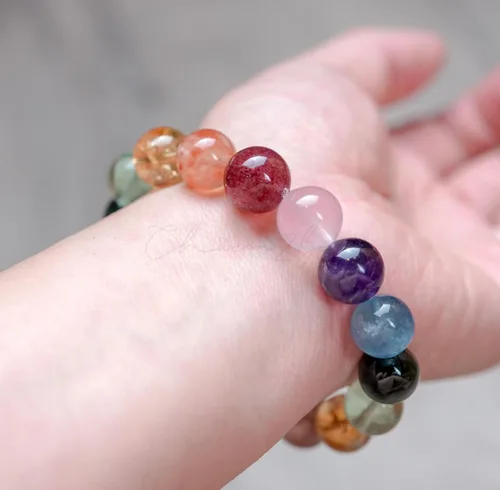 Miniatura 100 de Precious Gemstone Natural Crystal Healing Bracelet, Rutilated Quartz, Moonstone, Quartz Handmade Original Design Bracelet