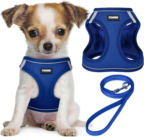 Miniatura 24 de YIMEIS Juego de arnés y correa para perro, arnés de malla suave sin tirones, chaleco reflectante ajustable para cachorros para perros pequeños