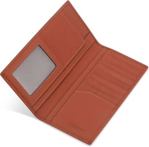 Miniatura 9 de HISCOW Cartera larga de cuero delgada para hombres y mujeres, piel de becerro italiana, cartera de bolsillo en el pecho para chequera, tarjetas