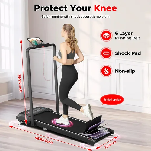 Miniatura 6 de SubSun Foldable Treadmill for Home, Portable Walking Pad with Handle, Manuall/Auto/No Incline, 2.5HP Treadmill with 265 Lbs, Black/White Blanco