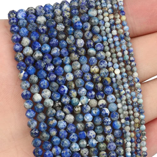 120 piezas 3 mm Cuentas de piedra preciosa de lapislázuli natural Facetadas Redondas Cuentas sueltas de piedra para hacer joyas