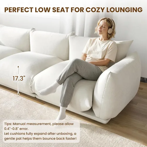 Miniatura 6 de Sofá de nube de asiento profundo de 77 pulgadas, moderno sofá modular de chenilla, sofá modular de 2 asientos con cojines gruesos de felpa y otomana