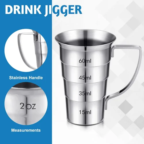 Miniatura 7 de Zeyune Jiggers escalonados de 2 onzas con mango de acero inoxidable para medir bebidas, herramienta de medición escalonada para camareros, bares