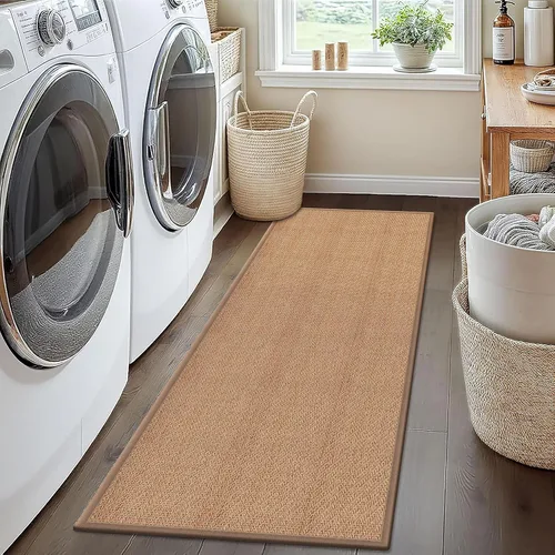 Miniatura 23 de GOYLSER Alfombras de yute de 15 pies para pasillo, alfombra de cocina, antideslizante, lavable, absorbente, alfombra de pasillo color beige