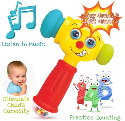 Miniatura 2 de Martillo de juguete con luces, modo de aprendizaje y modo de música, juguete Baby Hammer reproduce 6 canciones cortas para niños, cuenta de 1 a 10