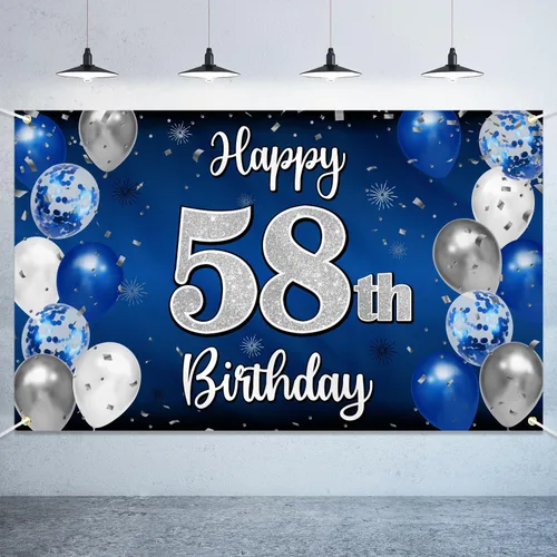 Miniatura 64 de Decoraciones de Feliz 11º Cumpleaños, Globo Azul y Plateado Grande Pancarta de Fondo de Cumpleaños, Brindemos por Once Años Suministros de Fiesta
