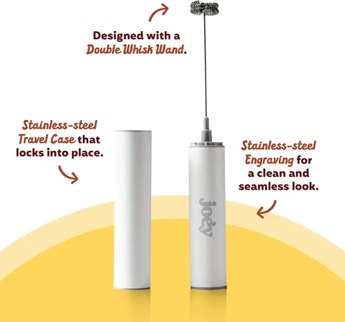 Miniatura 4 de Joe'y Espumador de leche eléctrico, mezclador de mano recargable por USB, varita espumadora de acero inoxidable de doble velocidad con doble batidor