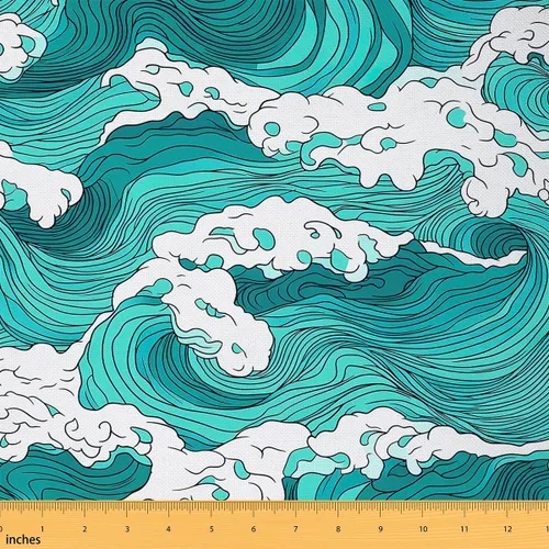 Feelyou The Yard, tela de tapicería de estilo japonés Hokusai para sillas, tela náutica exótica marina marina decorativa impermeable para