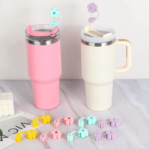 Miniatura 6 de Fundas de popote de flores moradas para accesorios de copa Stanley, adorno de popote de silicona para Stanley Cup de 30 y 40 onzas, 0.394 in, 0.4
