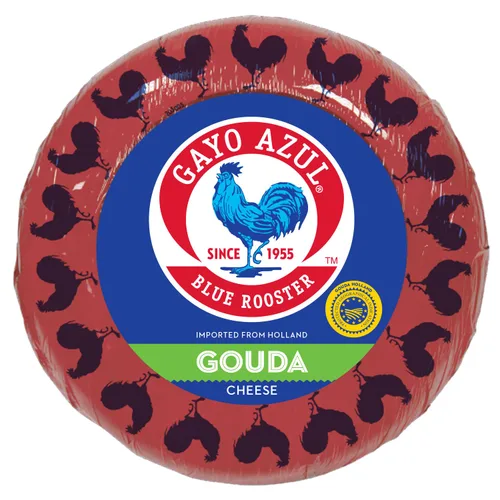 Gayo Azul Rueda de queso Gouda suave – cera roja, 9-10 libras (aproximadamente)