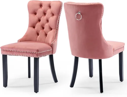 Miniatura 26 de Juego de 2 sillas de comedor tapizadas de terciopelo, sillas laterales de cocina de estilo moderno con ribete de cabeza de clavo y patas de madera