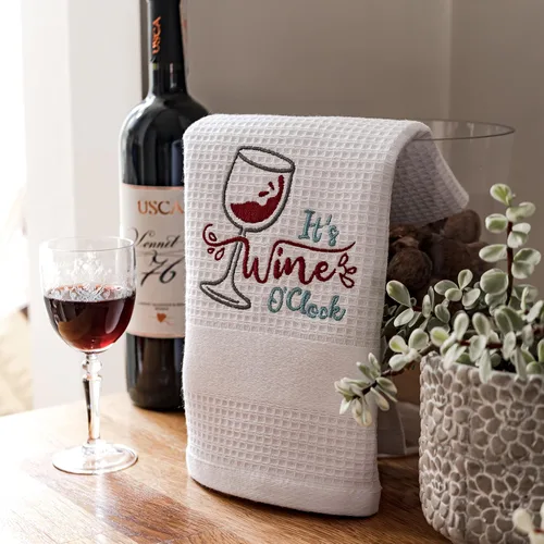 Miniatura 5 de Luzia Coffee O'Clock - Toallas de cocina, elegantes y absorbentes, toallas bordadas de algodón turco con tejido de gofre, juego de tres