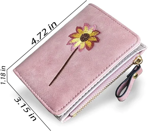 Miniatura 6 de AOXONEL Billetera pequeña y plegable para mujer, Rfid, compacta y bonita con cremallera, monedero para adolescentes y niñas (rosa)