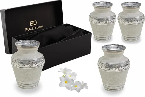 Miniatura 19 de BOLD&DIVINE Urna texturizada de esmalte perlado Urna conmemorativa texturizada de gránulo divino para cenizas humanas, funeral, entierro