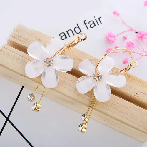 Miniatura 9 de 1 par de aretes colgantes con forma de gota y colgante, aretes colgantes florales con diamantes de imitación para mujeres, adolescentes, niñas