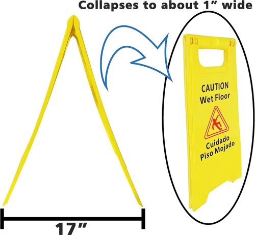 Miniatura 5 de Paquete de 3 carteles de precaución para suelo húmedo, bilingües (Cuidado Piso Mojado), 2 pies de alto, doble cara, color amarillo de alta