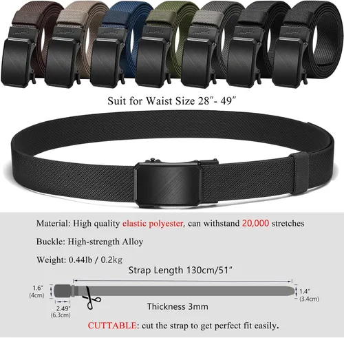 Miniatura 2 de LionVII Cinturón elástico de trinquete para hombre, cinturón elástico para trabajo con hebilla automática para hombres, ajustable para adaptarse a