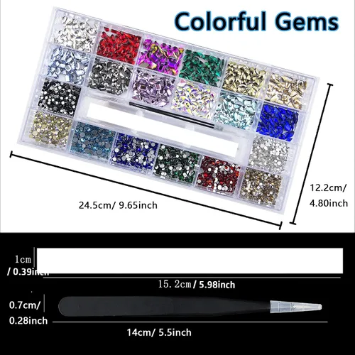 Miniatura 2 de 3800 unidades de diamantes de imitación coloridos para uñas, color rojo, azul, verde, champán, dorado, negro, amarillo, diamantes de imitación
