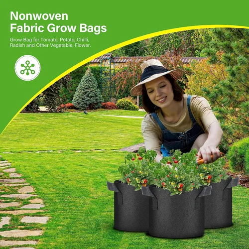 Miniatura 7 de HealSmart Paquete de 10 bolsas de cultivo de plantas de 3 galones, macetas plantadoras de tomate con asas, tela no tejida de aireación, maceta