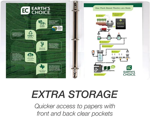 Miniatura 4 de Samsill Earth's Choice - Carpetas a base de plantas con 3 anillos redondos de 1 pulgada, hasta 25% de plástico a base de plantas, certificado a base