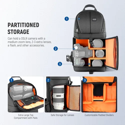 Miniatura 5 de Neewer Mochila profesional para cámara Nikon Canon, Sony y otras cámaras y lentes DSLR, trípode, otros accesorios, bolsa duradera impermeable