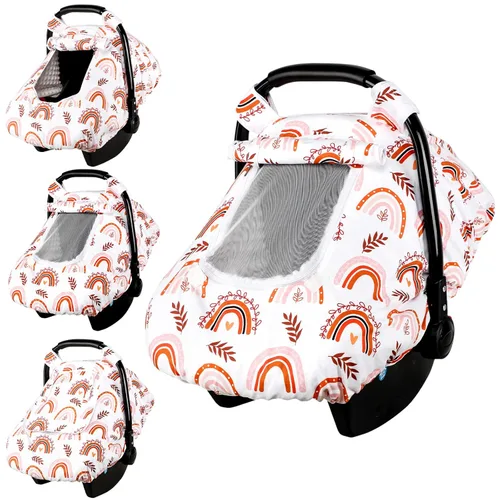 Pea Pod Funda de Asiento de Automóvil para Bebé Niñas, Fundas de Asiento de Automóvil Infantil Arcoíris con Capota para Recién Nacidos, 2 Capas de