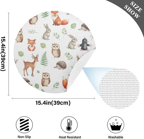 Miniatura 4 de Cute Animals Owl Fox White PVC Placemat, Non Slip Heat Proof Table Mat for Kitchen one sizex1