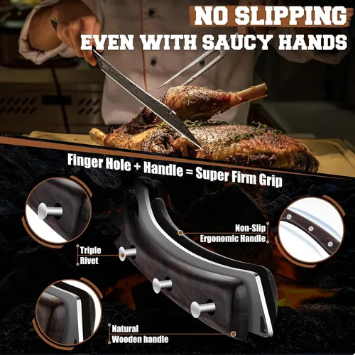 Miniatura 5 de PURPLEBIRD Cuchillo japonés para rebanar pechuga de 11 pulgadas, cuchillo de carnicero para cortar carne, cuchillos de carne de alta resistencia