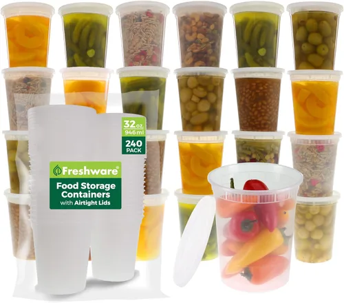 Freshware Contenedores de almacenamiento de alimentos [240 unidades] Contenedores de plástico de 32 onzas con tapas, slime, sopa, recipientes de