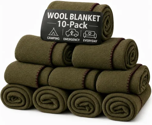 Miniatura 14 de Manta de Lana para Acampada – 70% Lana Resistente de Servicio Pesado Estilo Militar, Cálida y Lavable, Manta Ignífuga para Emergencias, Gris