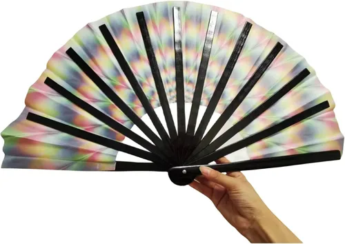 Miniatura 4 de Ventilador de mano decorativo para rave, grandes abanicos plegables para festivales, Drag Queen y Burlesque, bonitos accesorios holográficos