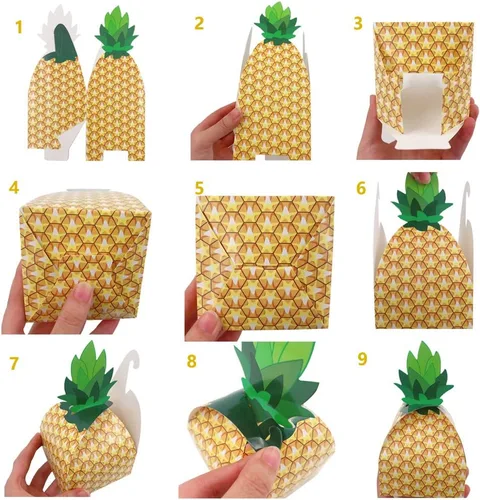 Miniatura 6 de Suponey Cajas grandes de regalo de piña, cajas de regalo de piña, caja de dulces 3D para decoración hawaiana y de fiesta de cumpleaños (20 unidades)