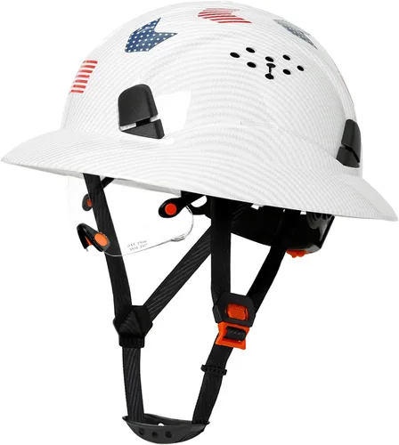 Casco duro de ala completa con patrón de fibra de carbono con visera, casco de seguridad de construcción aprobado por la OSHA para hombres y Fibra
