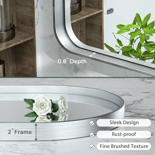 Miniatura 295 de TokeShimi - Espejo para pared de baño, espejo de tocador con marco de metal de aleación de aluminio mate cepillado e inoxidable, decoración rústica