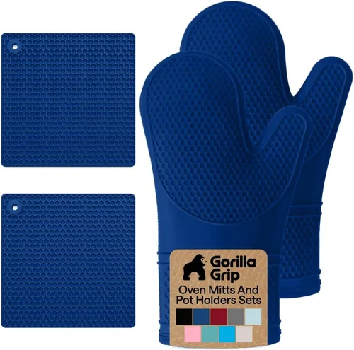 Miniatura 27 de Gorilla Grip - Juego de guantes de horno de silicona resistentes al calor extralargos, forro acolchado suave, guantes flexibles impermeables