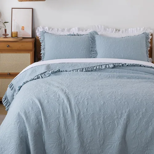 Miniatura 12 de Brandream Queen Size Quilt Set Cotton Beige Quilts Luxury Farmhouse Bedding Set Matelasse Coverlet Scalloped Quilt Set 3-Piece