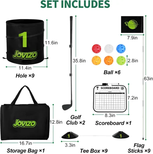 Miniatura 6 de Juego de astillado de golf con 2 palos retráctiles y 9 agujeros, juego de golf portátil para adultos y niños, juguete de práctica deportiva