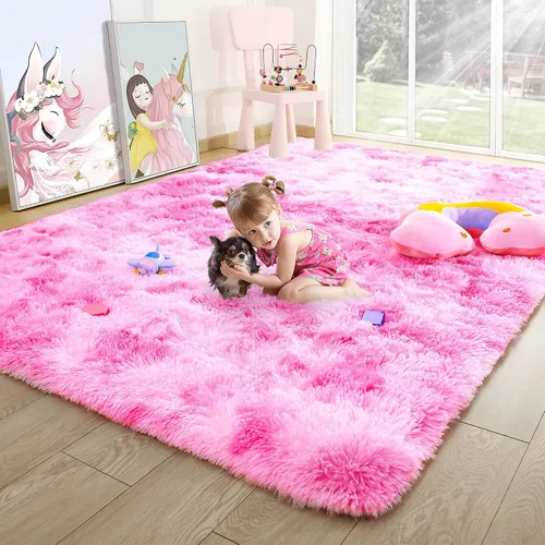 Miniatura 97 de Noahas - Alfombra suave y afelpada para habitación de niña y sala de estar, colorida, decoración para guardería, teñido anudado arcoíris, azul
