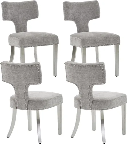 Miniatura 9 de Juego de 2 sillas de comedor modernas de mediados de siglo, sillas de comedor tapizadas en tela de chenilla con respaldo curvado y ribete