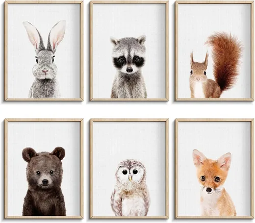 Miniatura 13 de Decoración de safari en la selva, bonito arte de pared de animales, decoración de dormitorio de bebé (8 x 10 pulgadas, sin marco) (bosque)