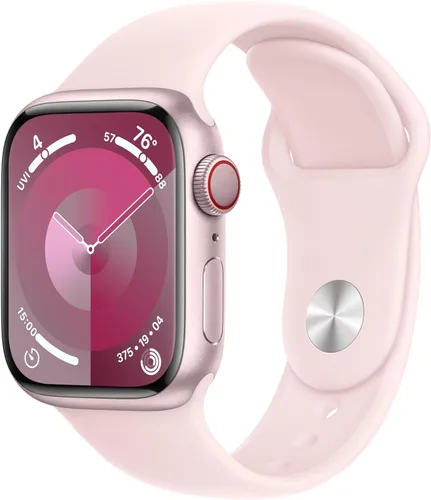 Apple Watch Series 9 [GPS + Cellular 41mm] Smartwatch con caja de aluminio rosa y correa deportiva rosa S/M. Rastreador de fitness, aplicaciones de