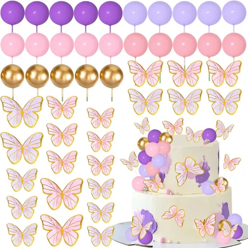 Miniatura 6 de Decoración de pastel de arco iris, 26 unidades, bolas de macarrón, decoraciones para tartas con flores, decoraciones para tartas temáticas